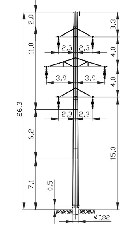 Промежуточная многогранная опора ЛЭП ПМ110-4Ф
